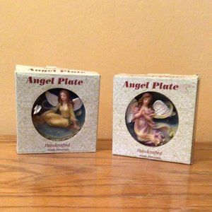 Pair of Handcrafted Detailed Angel Plates with Easels